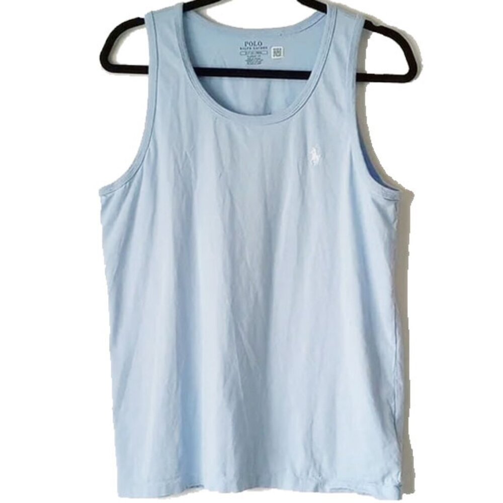 Polo Classic Fit Cotton Tank Top S Light Blue White Embroidered Pony Logo